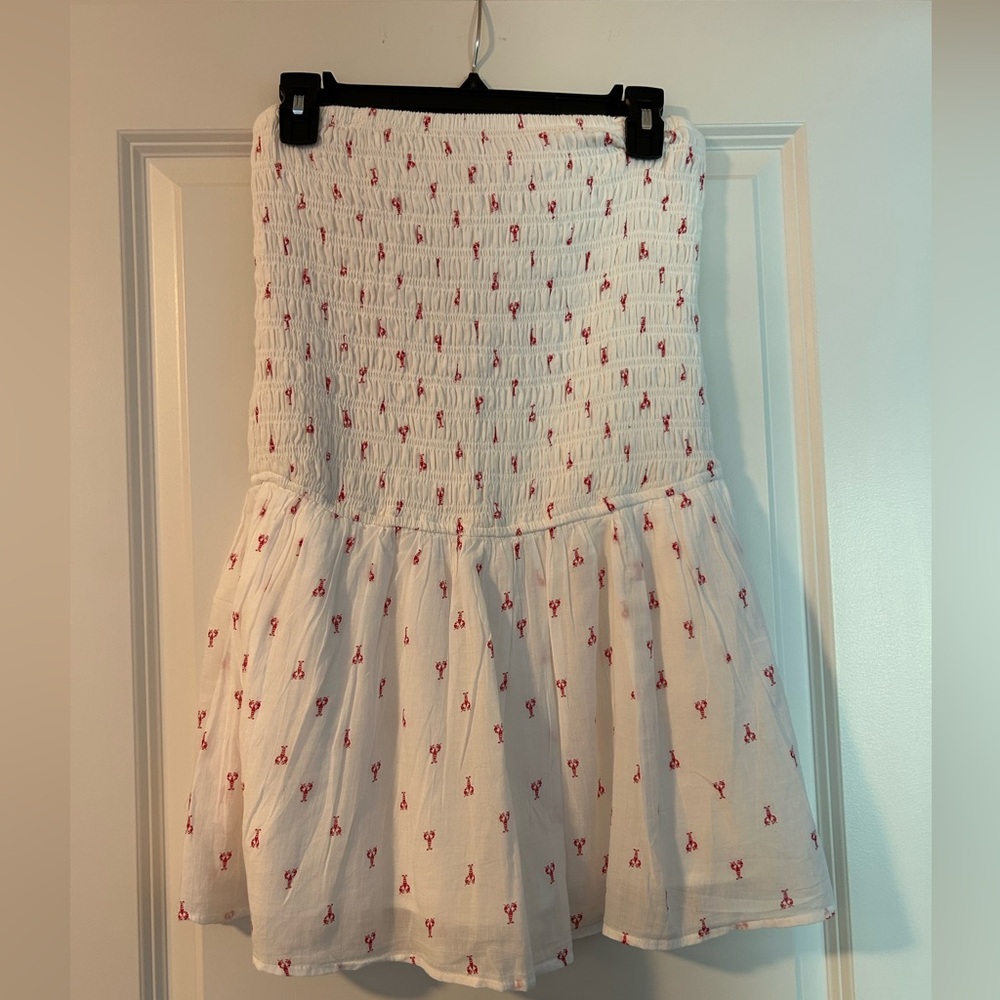 Strapless Smocked Bodice Mini Dress Lobster Print - Picture 3 of 5
